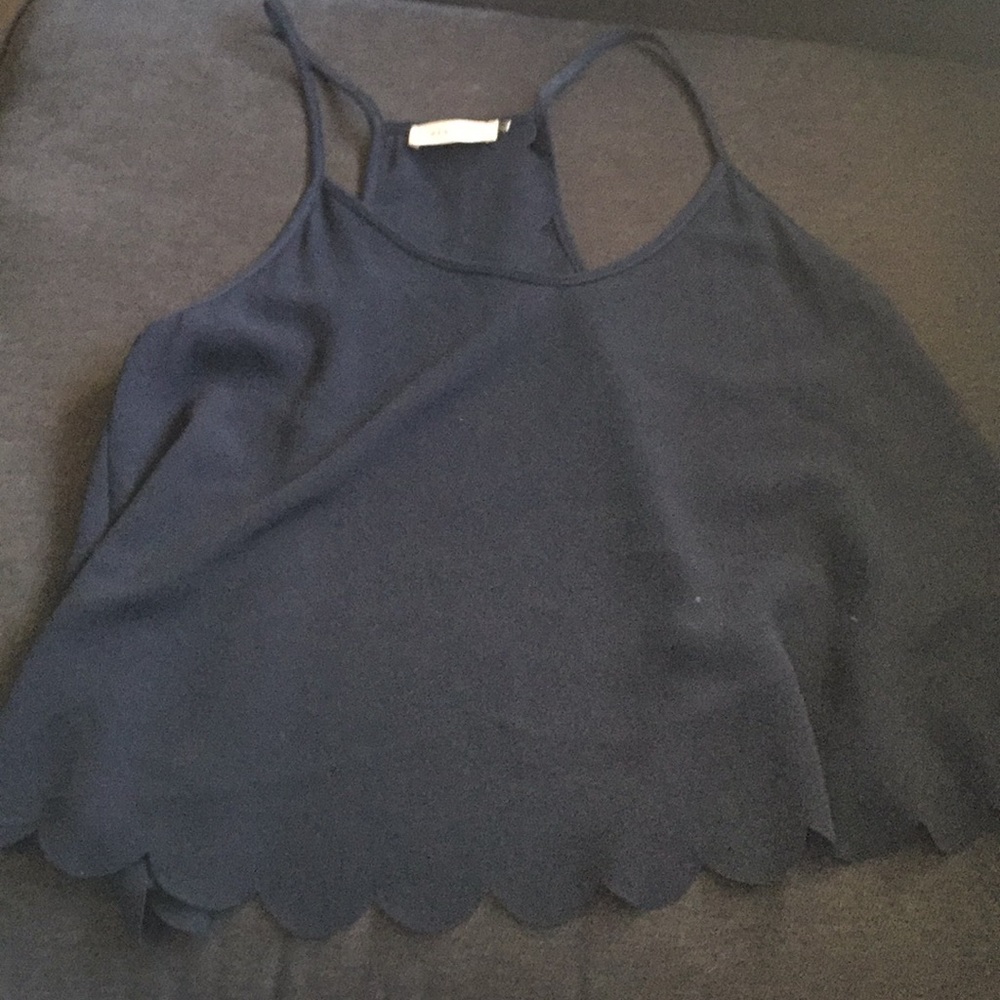 Navy blue scalloped crop